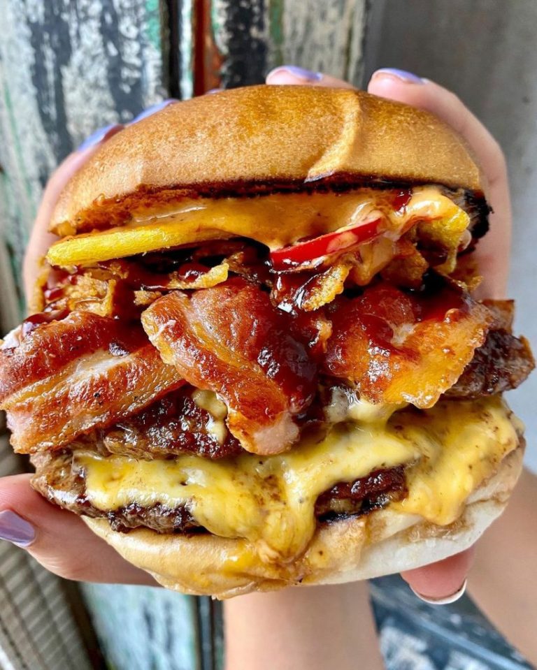 Beef and bacon burger with cheese