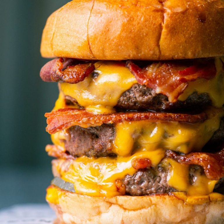 Bacon and beef tower burger with cheese
