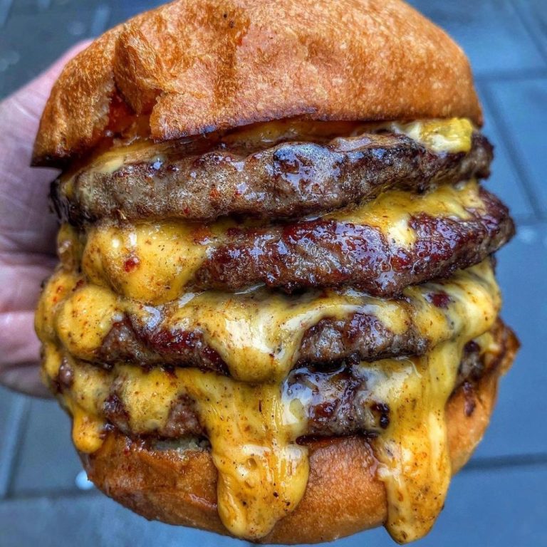 Tower beef burger with gooey cheese